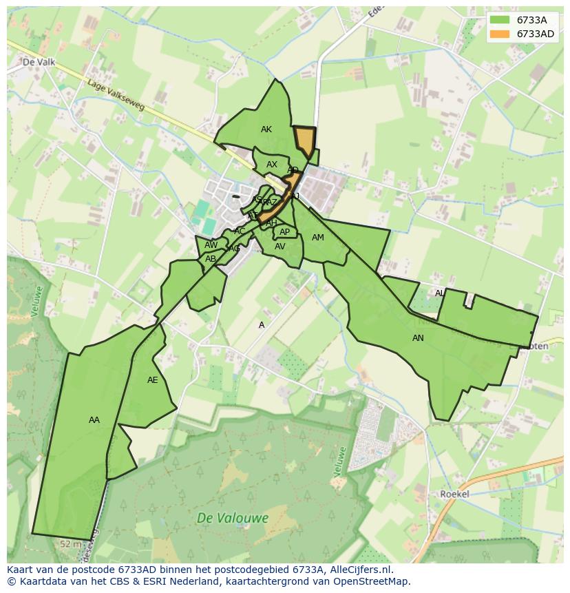 Afbeelding van het postcodegebied 6733 AD op de kaart.