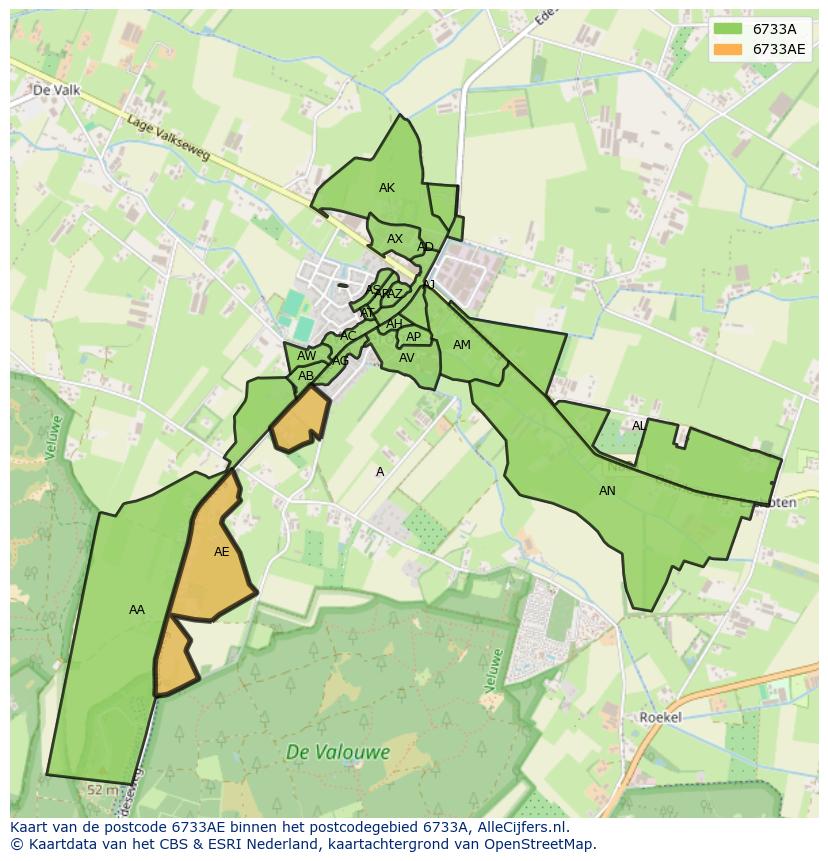 Afbeelding van het postcodegebied 6733 AE op de kaart.