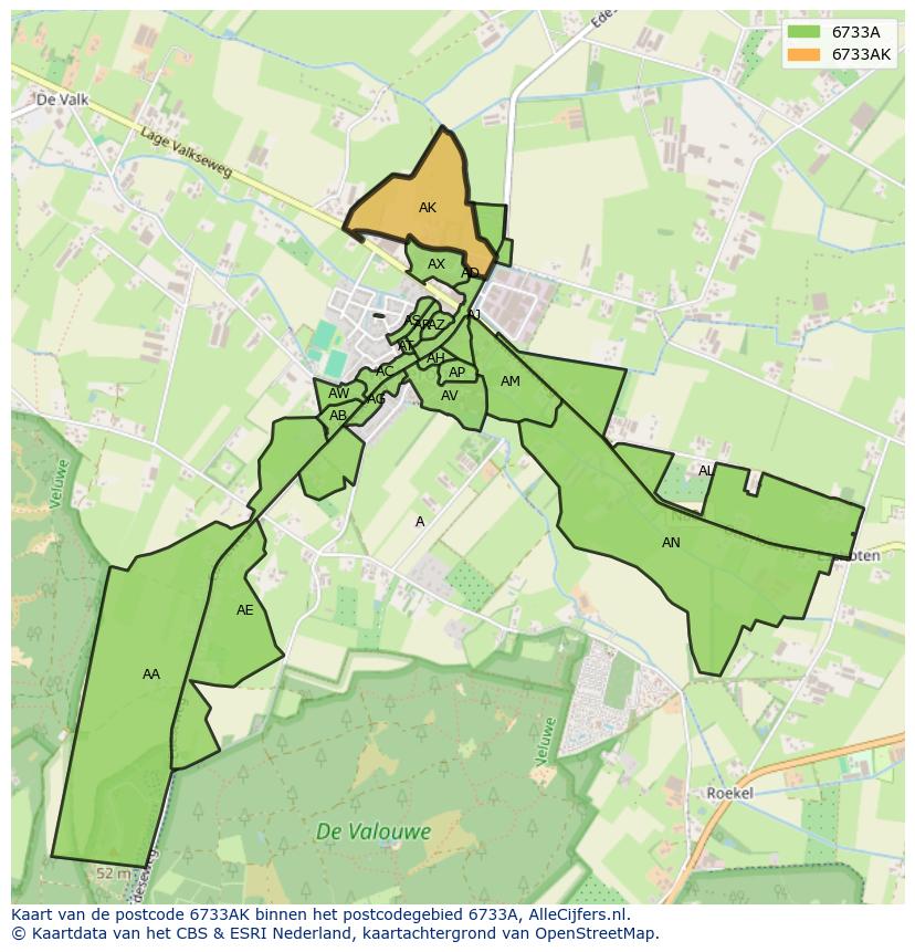 Afbeelding van het postcodegebied 6733 AK op de kaart.