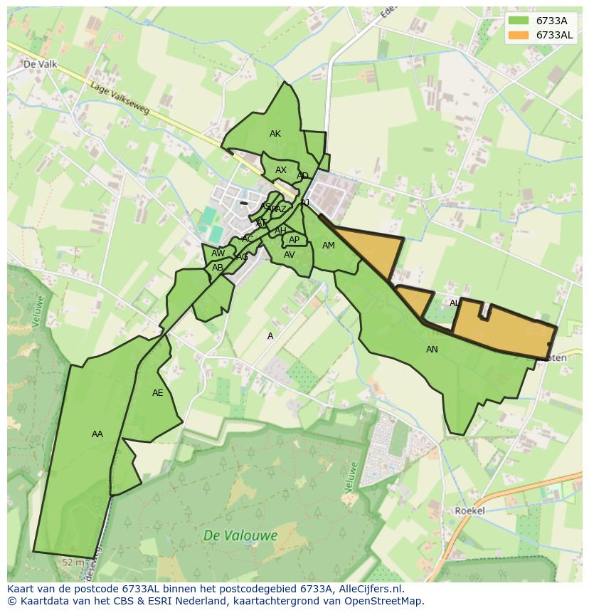 Afbeelding van het postcodegebied 6733 AL op de kaart.