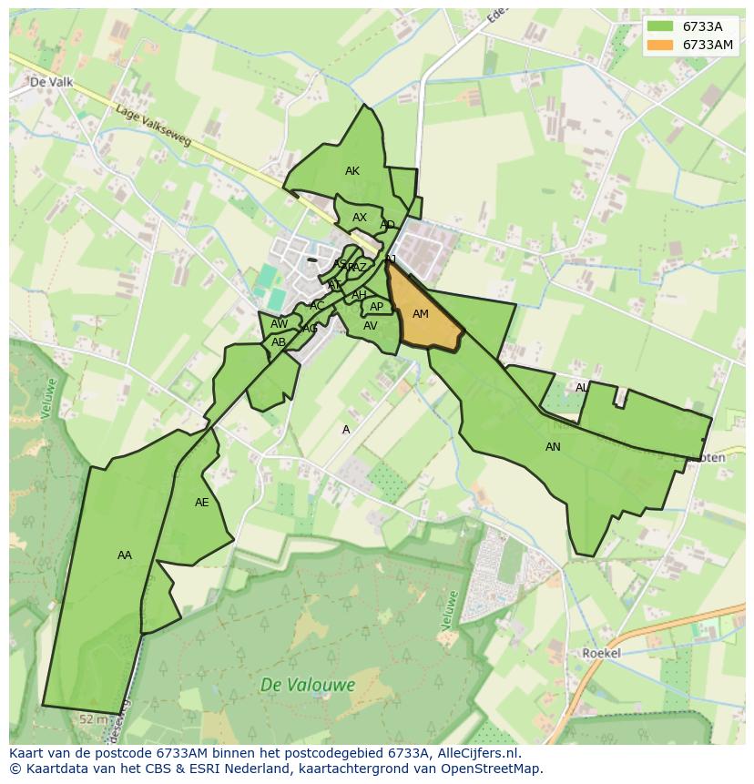 Afbeelding van het postcodegebied 6733 AM op de kaart.