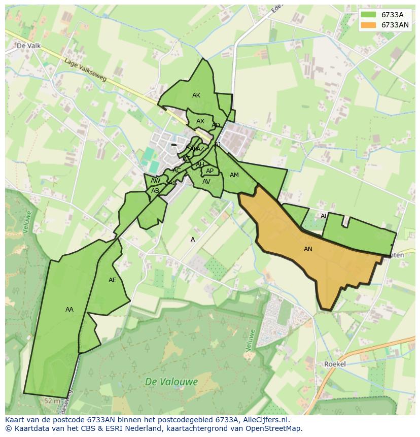 Afbeelding van het postcodegebied 6733 AN op de kaart.
