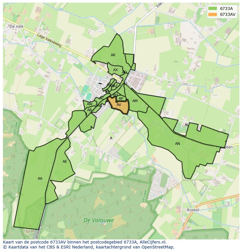 Afbeelding van het postcodegebied 6733 AV op de kaart.