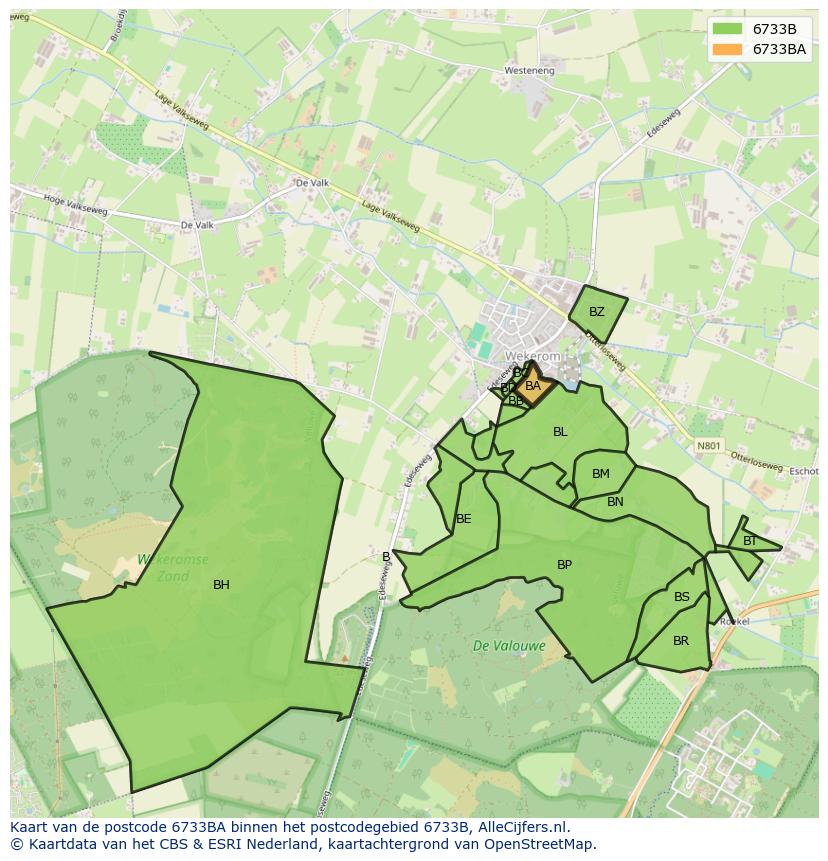 Afbeelding van het postcodegebied 6733 BA op de kaart.