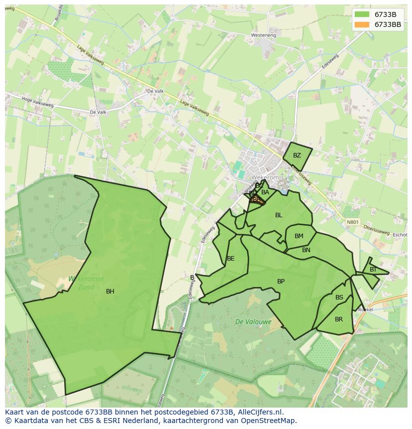 Afbeelding van het postcodegebied 6733 BB op de kaart.