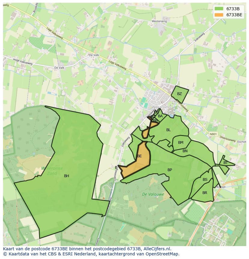 Afbeelding van het postcodegebied 6733 BE op de kaart.