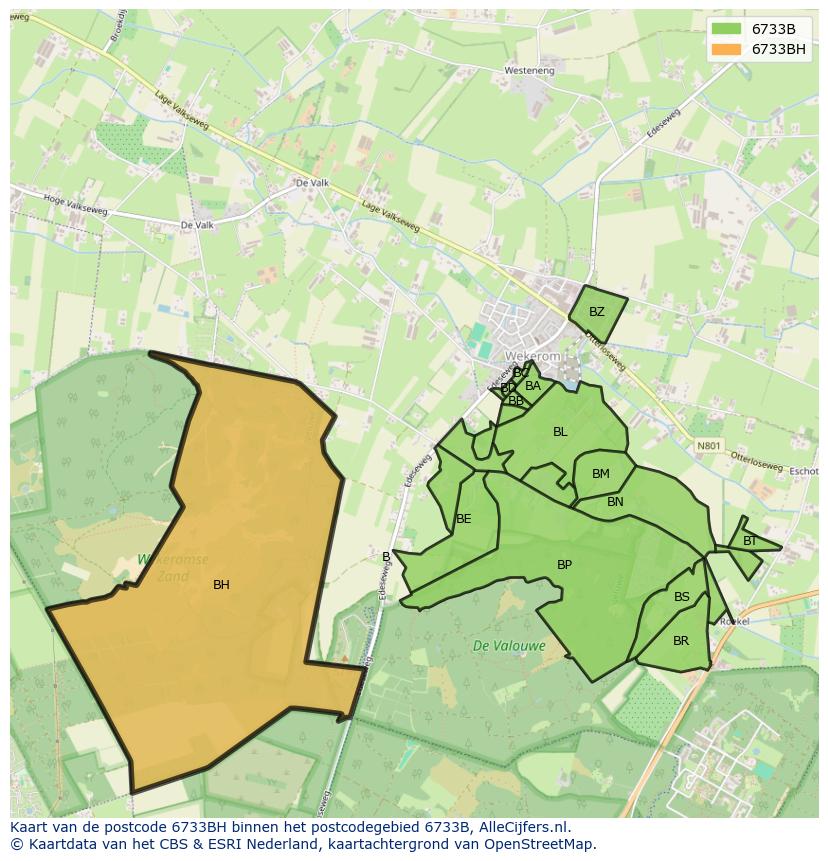 Afbeelding van het postcodegebied 6733 BH op de kaart.