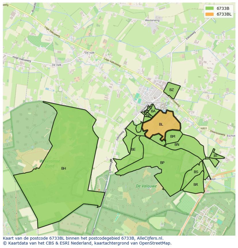 Afbeelding van het postcodegebied 6733 BL op de kaart.
