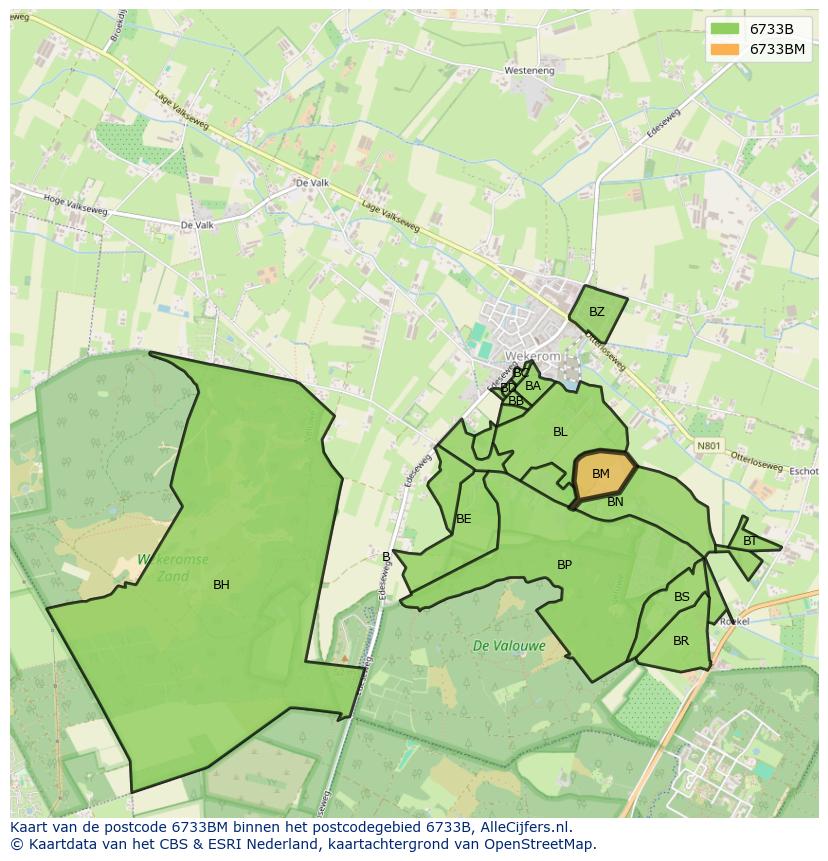 Afbeelding van het postcodegebied 6733 BM op de kaart.