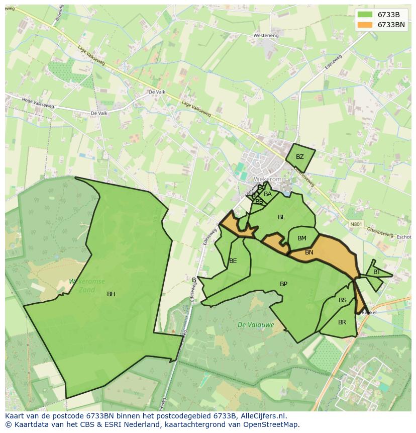 Afbeelding van het postcodegebied 6733 BN op de kaart.