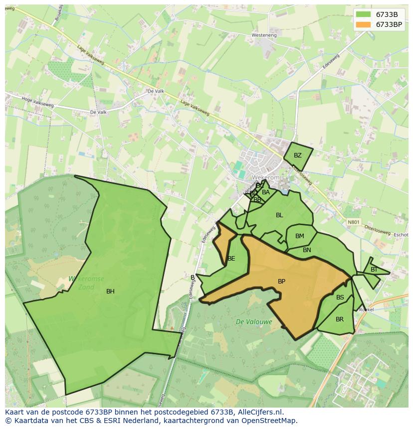 Afbeelding van het postcodegebied 6733 BP op de kaart.