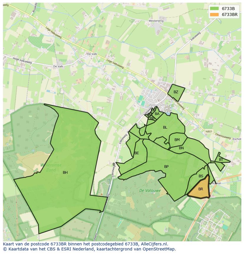 Afbeelding van het postcodegebied 6733 BR op de kaart.