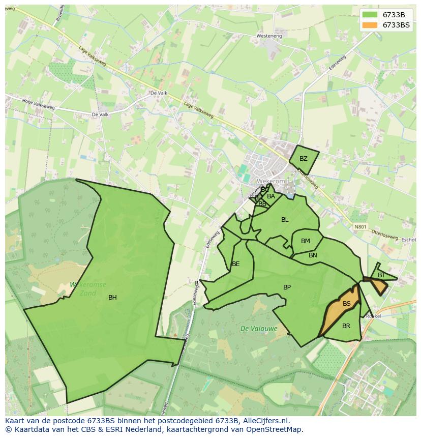 Afbeelding van het postcodegebied 6733 BS op de kaart.