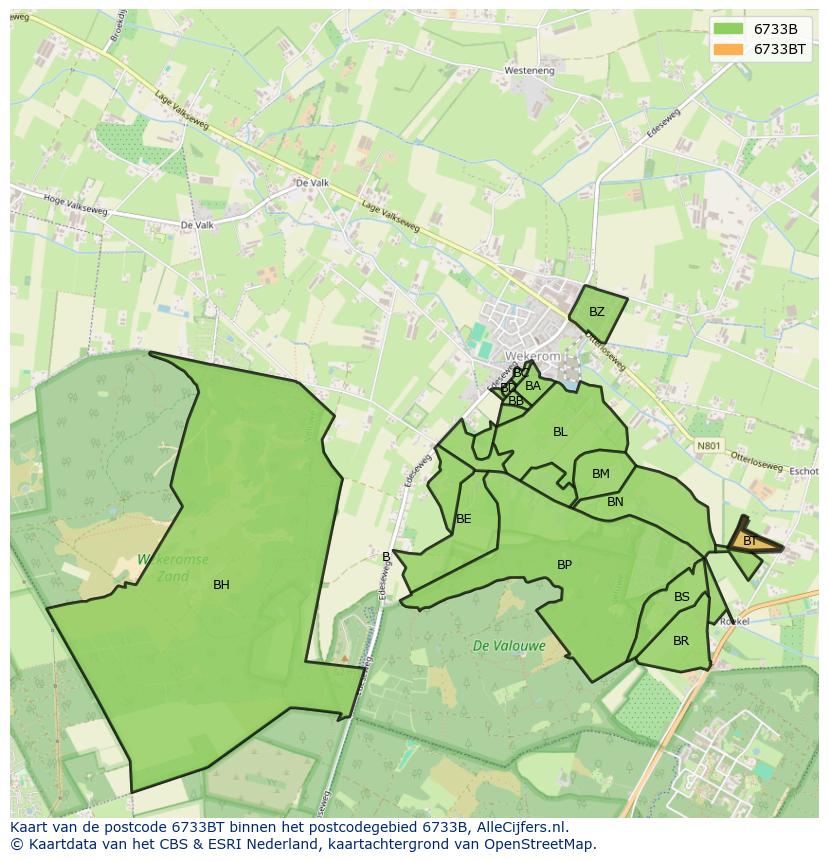 Afbeelding van het postcodegebied 6733 BT op de kaart.