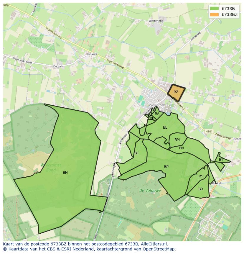 Afbeelding van het postcodegebied 6733 BZ op de kaart.