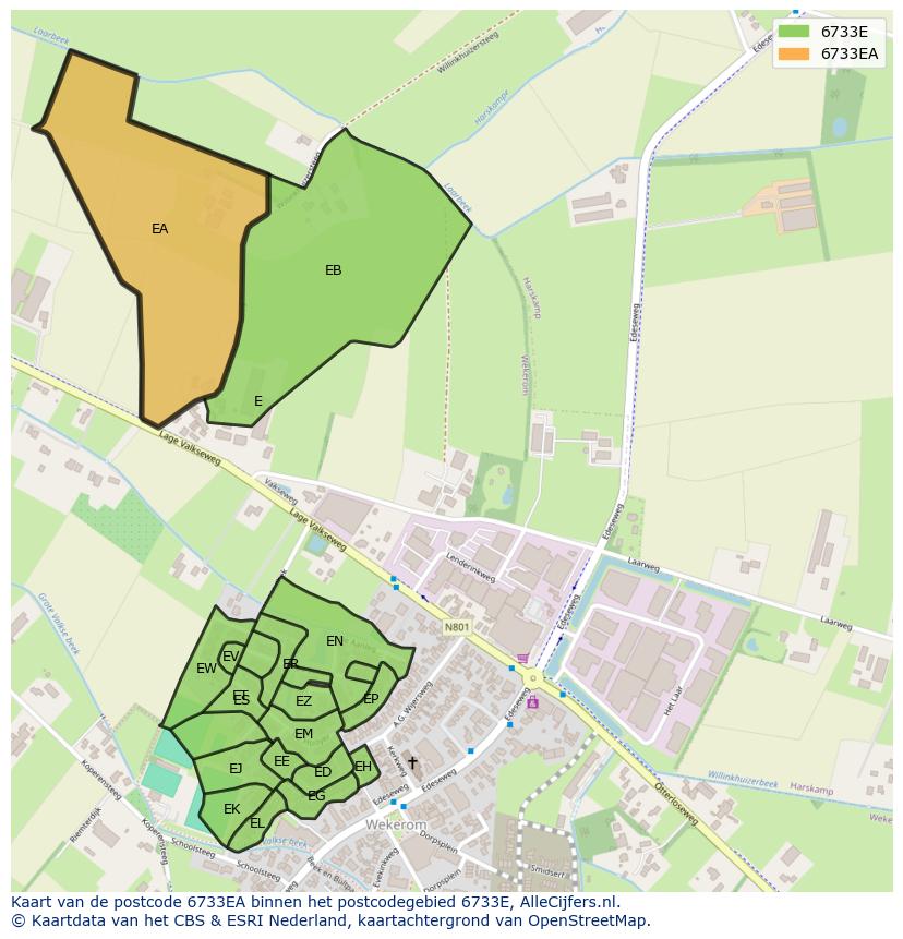 Afbeelding van het postcodegebied 6733 EA op de kaart.