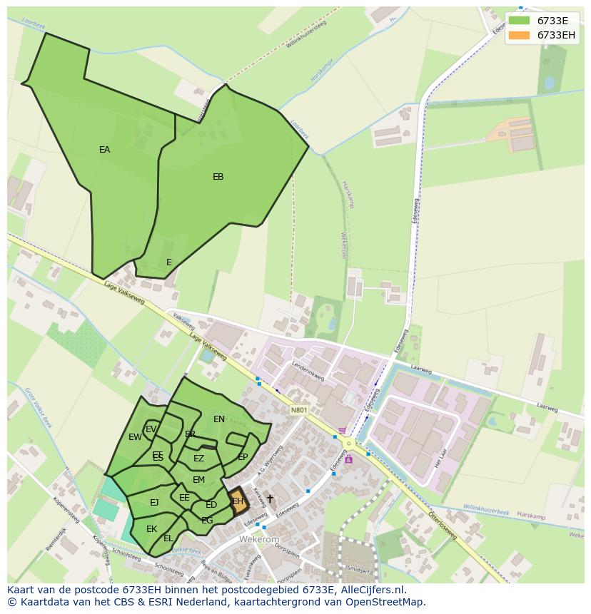 Afbeelding van het postcodegebied 6733 EH op de kaart.