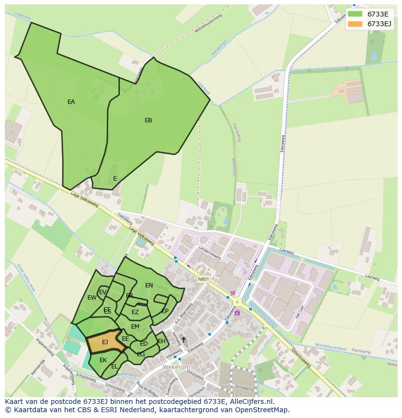 Afbeelding van het postcodegebied 6733 EJ op de kaart.
