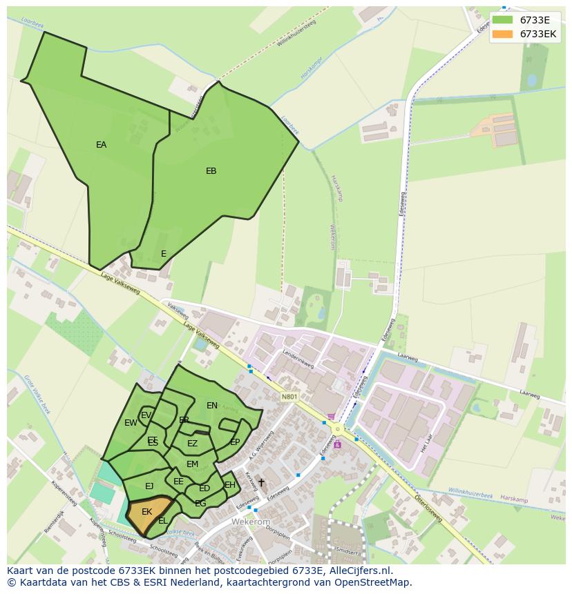 Afbeelding van het postcodegebied 6733 EK op de kaart.