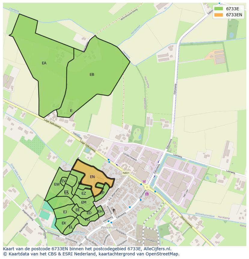 Afbeelding van het postcodegebied 6733 EN op de kaart.