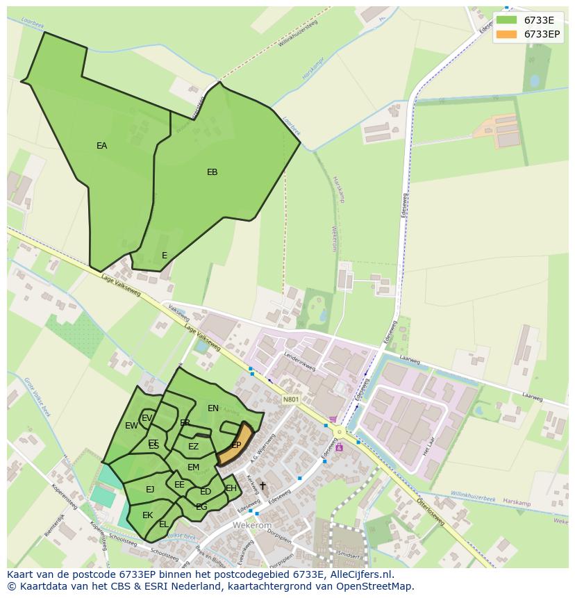 Afbeelding van het postcodegebied 6733 EP op de kaart.