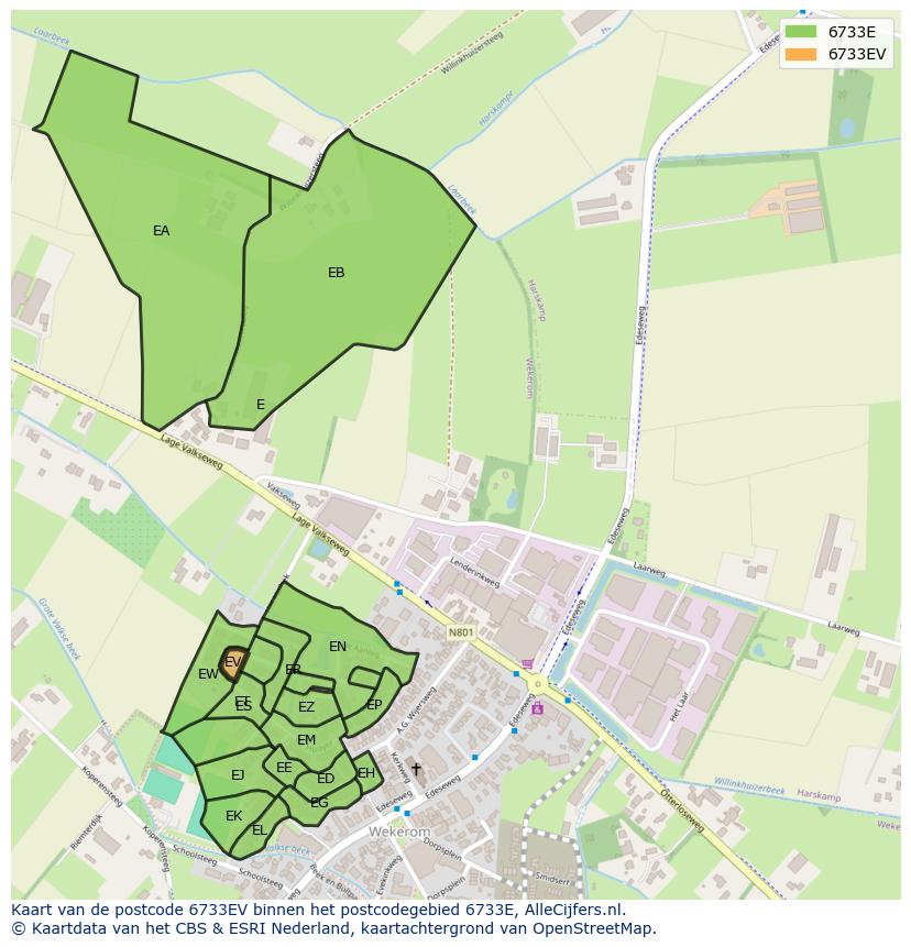 Afbeelding van het postcodegebied 6733 EV op de kaart.