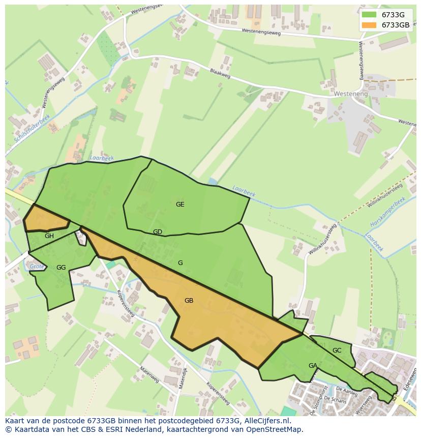 Afbeelding van het postcodegebied 6733 GB op de kaart.