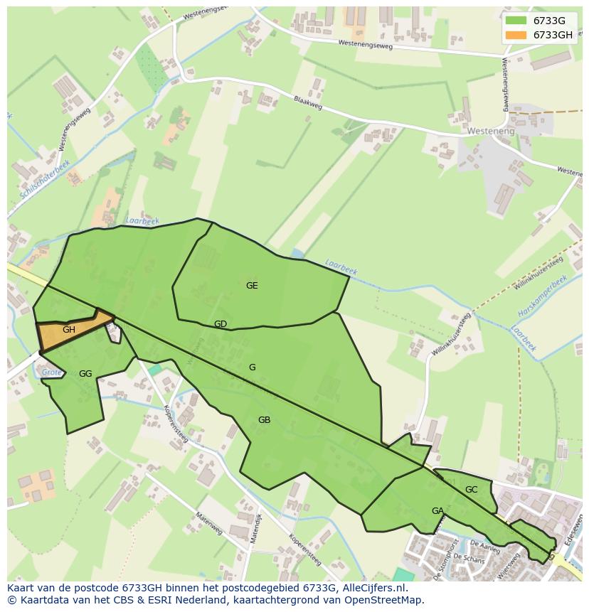 Afbeelding van het postcodegebied 6733 GH op de kaart.