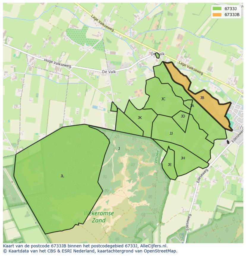 Afbeelding van het postcodegebied 6733 JB op de kaart.