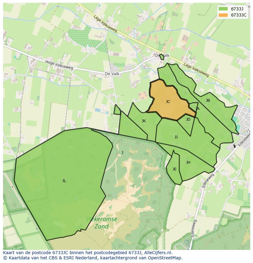 Afbeelding van het postcodegebied 6733 JC op de kaart.