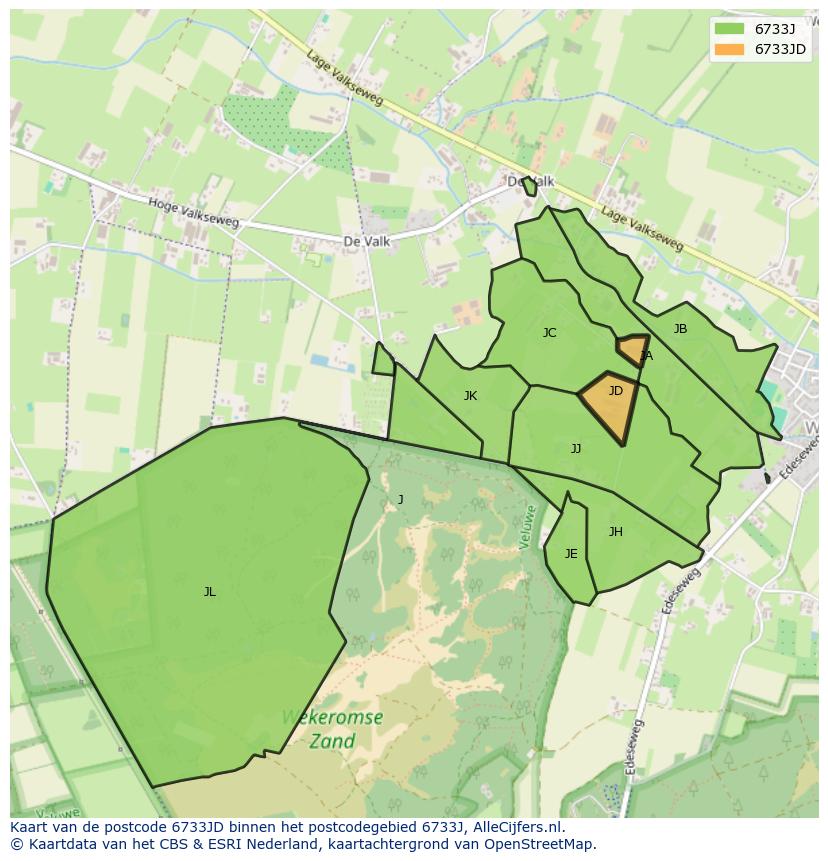 Afbeelding van het postcodegebied 6733 JD op de kaart.