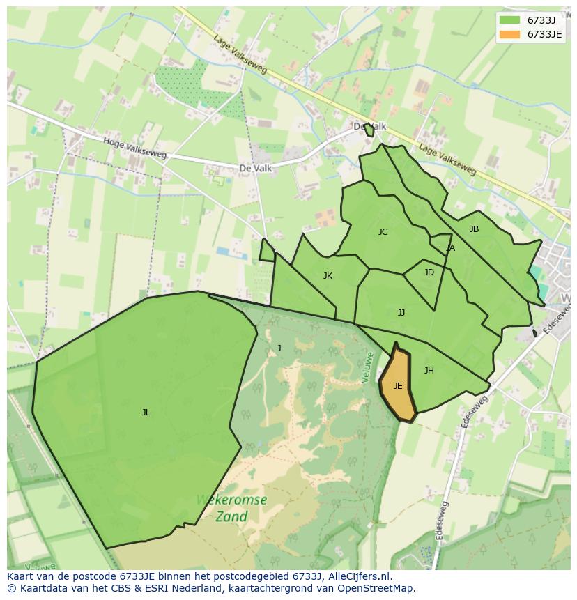 Afbeelding van het postcodegebied 6733 JE op de kaart.