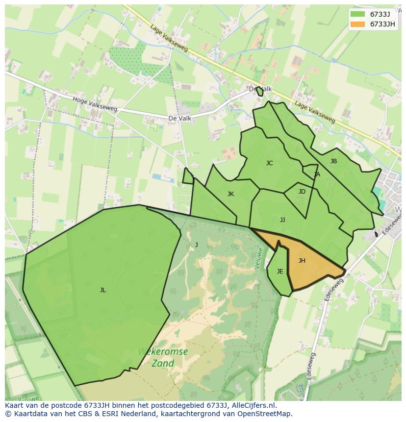 Afbeelding van het postcodegebied 6733 JH op de kaart.