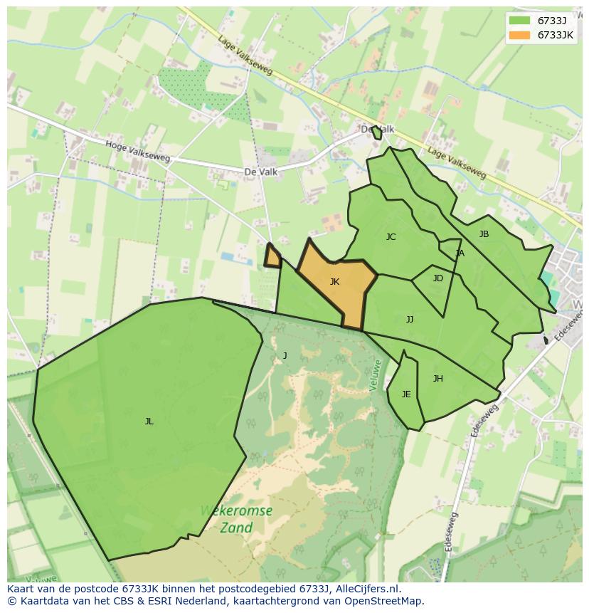 Afbeelding van het postcodegebied 6733 JK op de kaart.