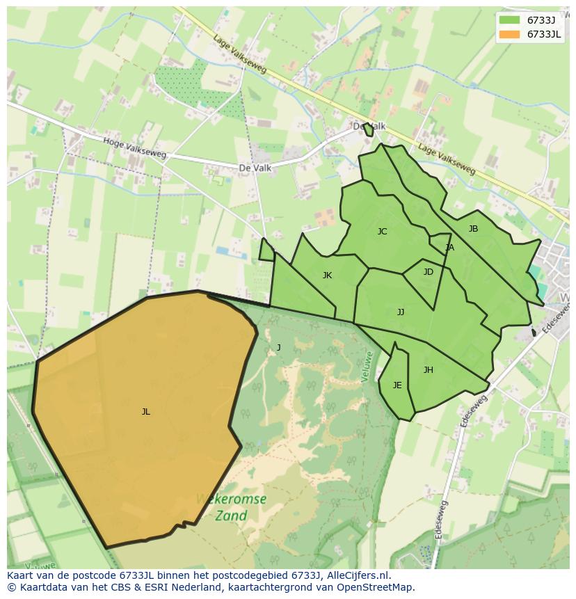 Afbeelding van het postcodegebied 6733 JL op de kaart.