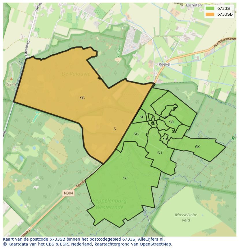 Afbeelding van het postcodegebied 6733 SB op de kaart.