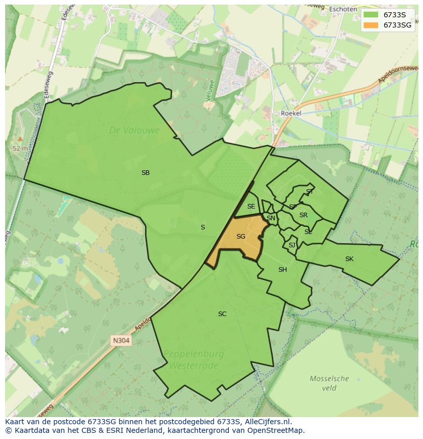 Afbeelding van het postcodegebied 6733 SG op de kaart.