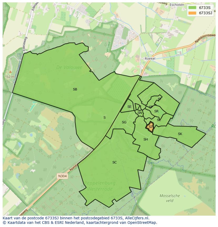 Afbeelding van het postcodegebied 6733 SJ op de kaart.
