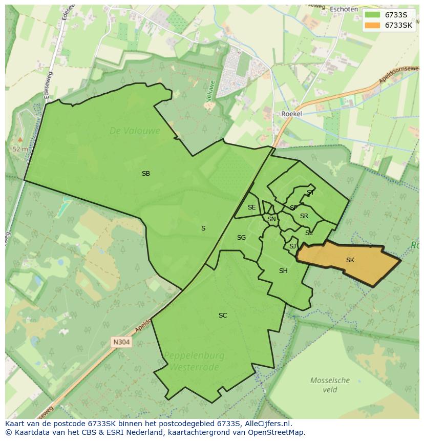 Afbeelding van het postcodegebied 6733 SK op de kaart.