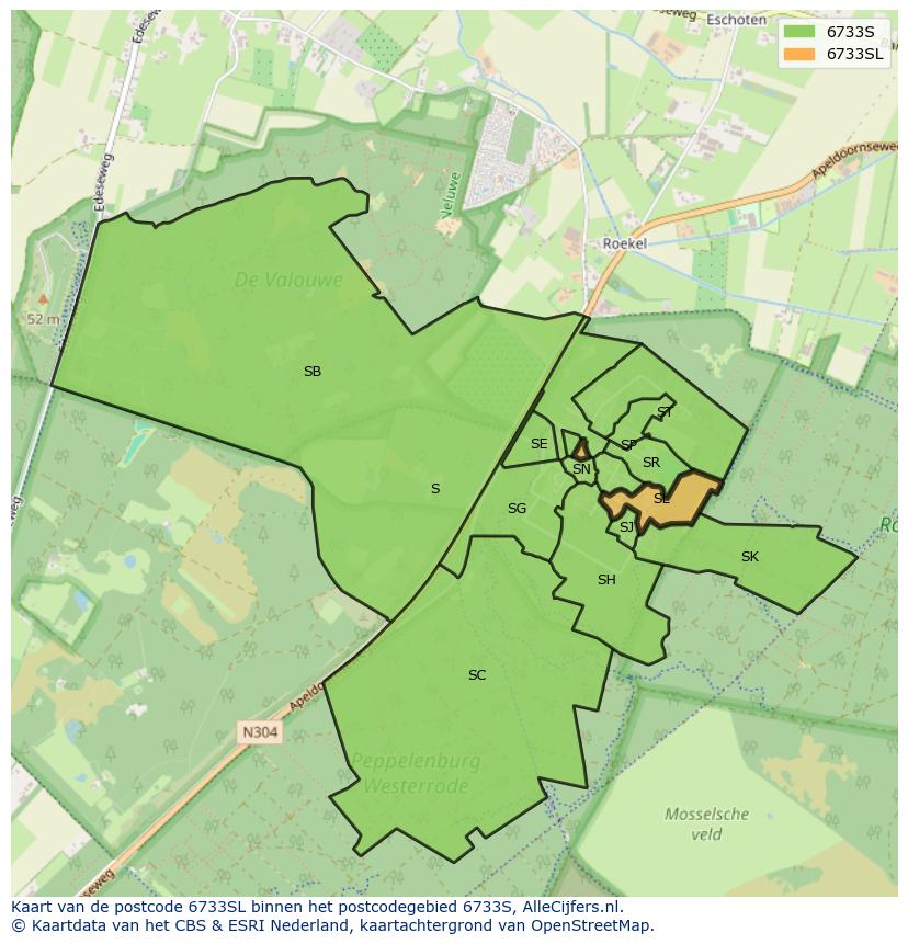 Afbeelding van het postcodegebied 6733 SL op de kaart.