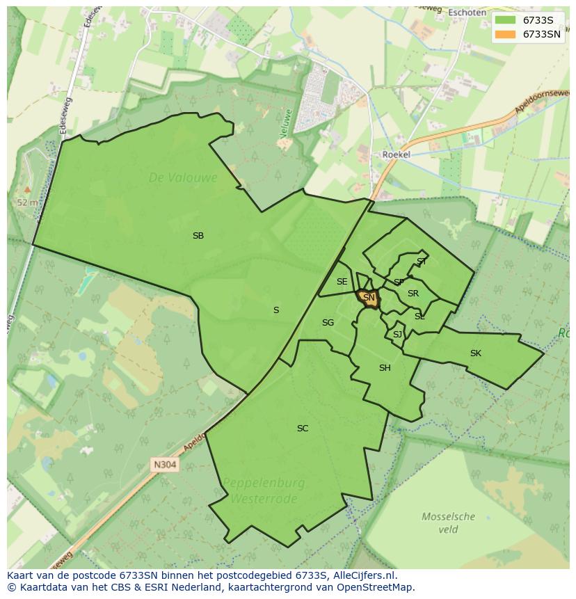 Afbeelding van het postcodegebied 6733 SN op de kaart.