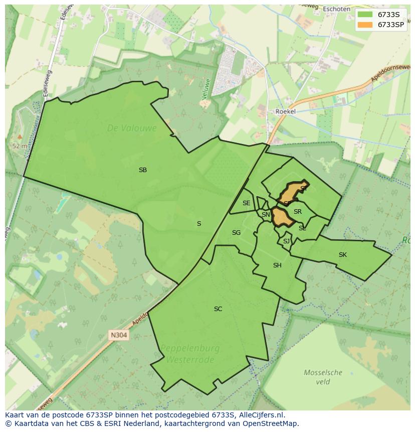 Afbeelding van het postcodegebied 6733 SP op de kaart.
