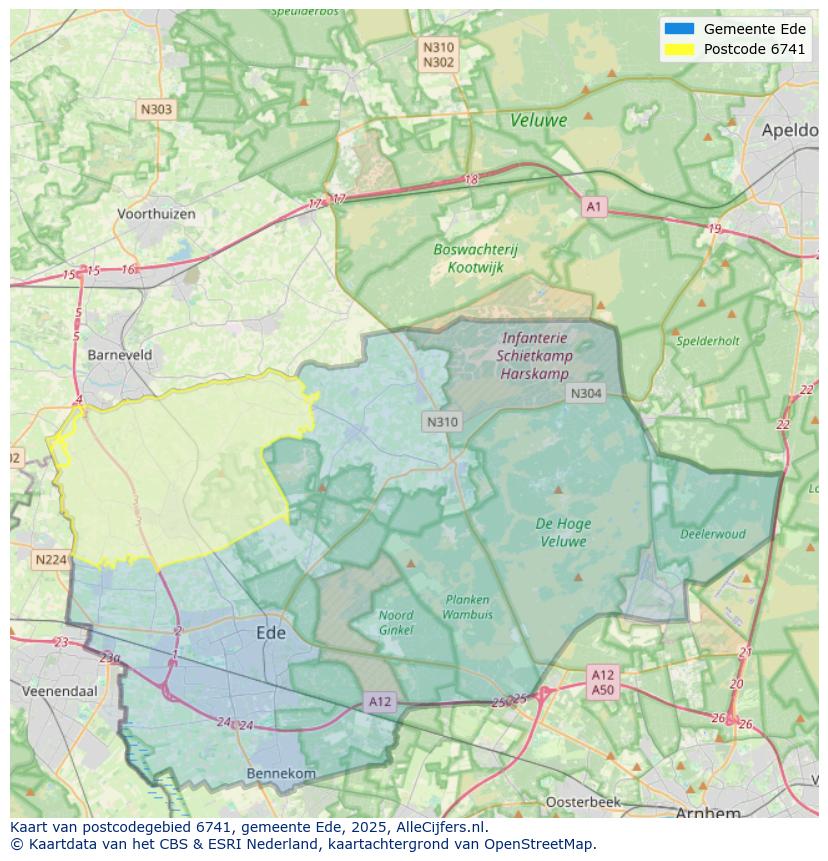 Afbeelding van het postcodegebied 6741 op de kaart.