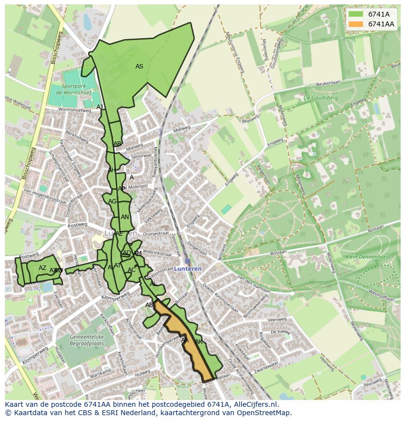 Afbeelding van het postcodegebied 6741 AA op de kaart.