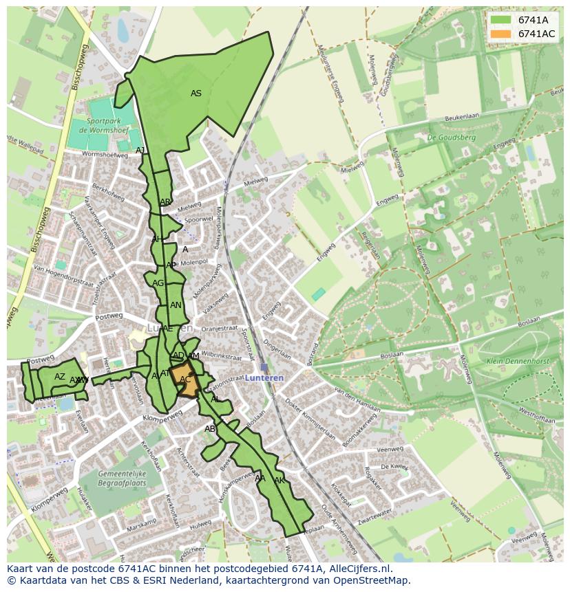Afbeelding van het postcodegebied 6741 AC op de kaart.