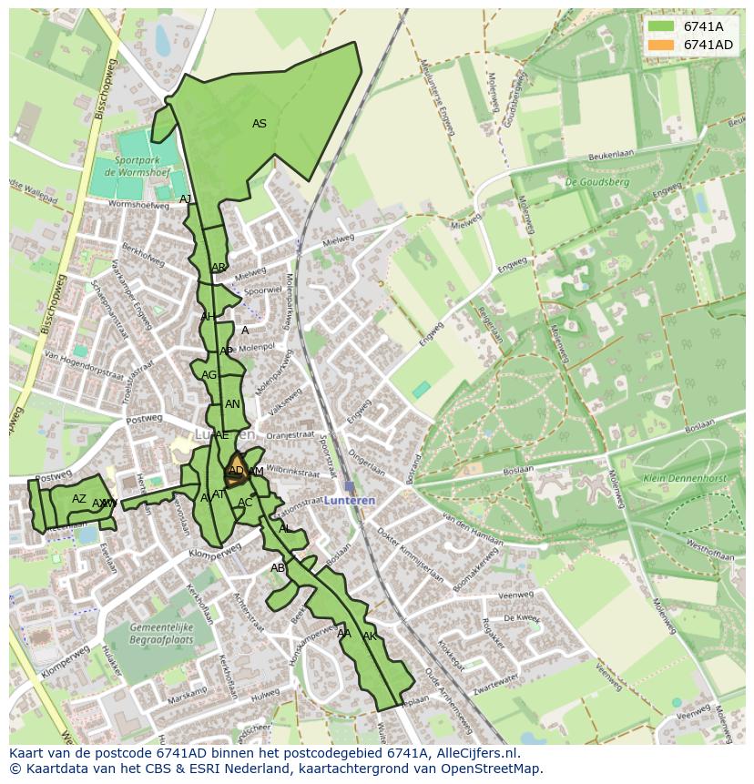 Afbeelding van het postcodegebied 6741 AD op de kaart.