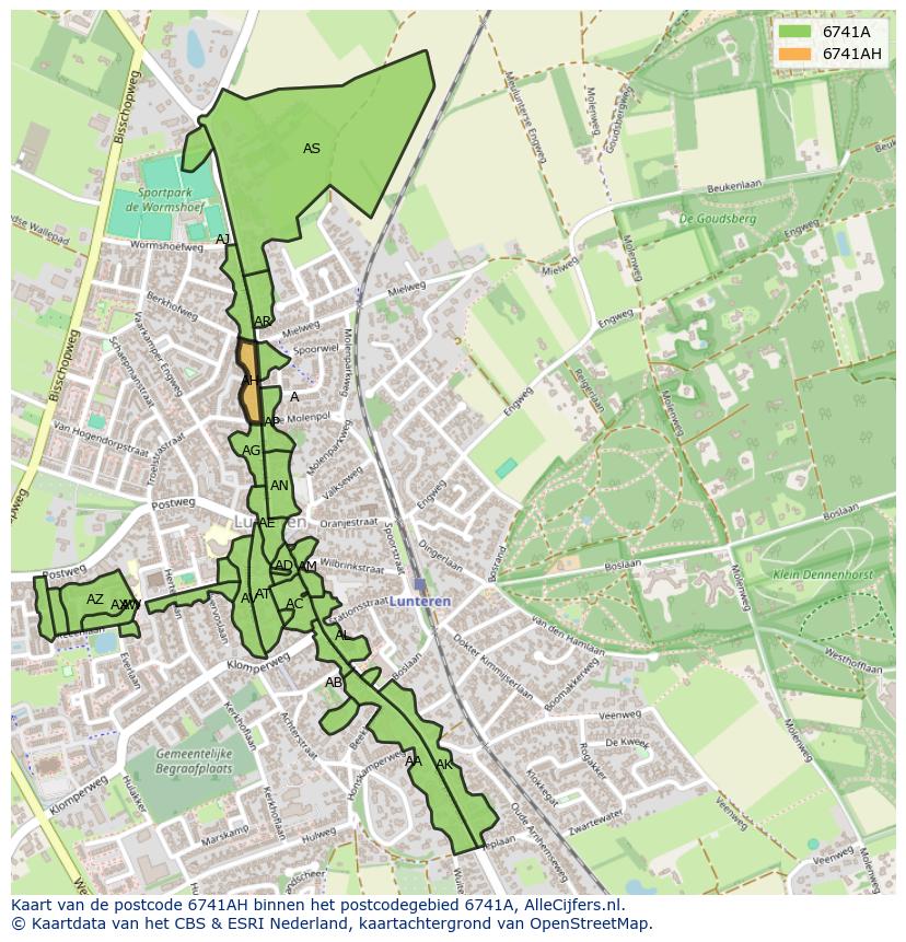 Afbeelding van het postcodegebied 6741 AH op de kaart.