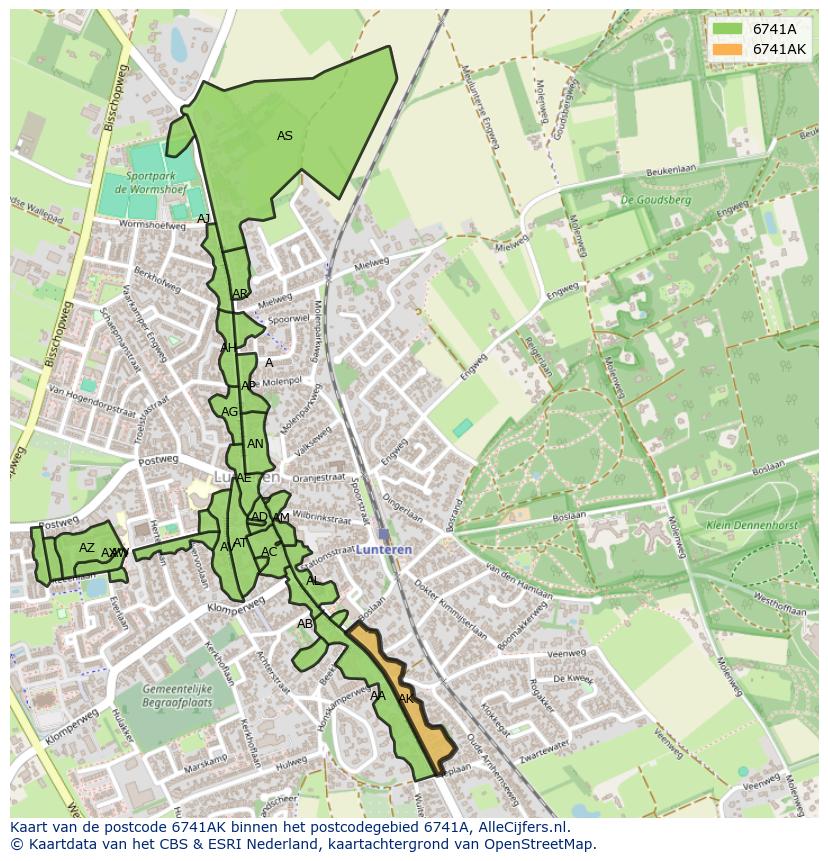 Afbeelding van het postcodegebied 6741 AK op de kaart.