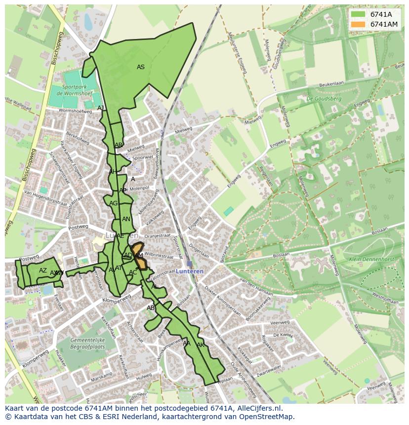 Afbeelding van het postcodegebied 6741 AM op de kaart.