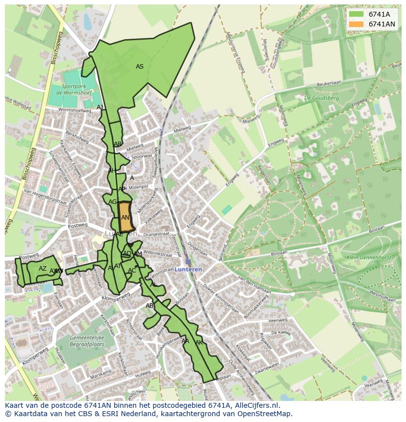 Afbeelding van het postcodegebied 6741 AN op de kaart.